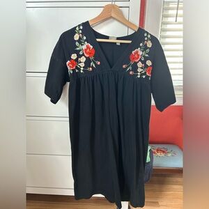 ASOS Cotten black babydoll dress with floral embroidery